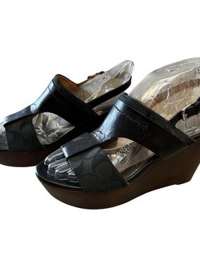 Coach Black Platform Wedge Sandals
